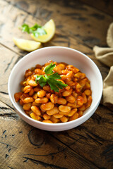 Homemade white bean ragout with tomato sauce
