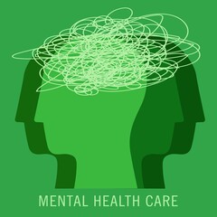 Mental health care. Mental health awareness month. Poster with person and mental health problem.  Psychology illustration