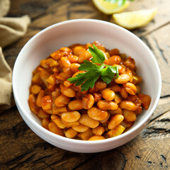 Homemade white bean ragout with tomato sauce