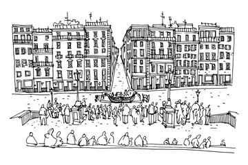 vector sketch of  the Spanish Steps in Rome.