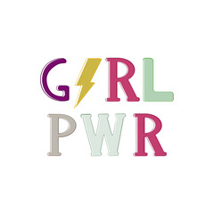 Feminism slogan  girl power and  lightning. Girl power with thunderbolt. Motivational phrase. Feminist quote. Colorful outline. Multicolor. Girl power logo for t-shirt and clothes print.