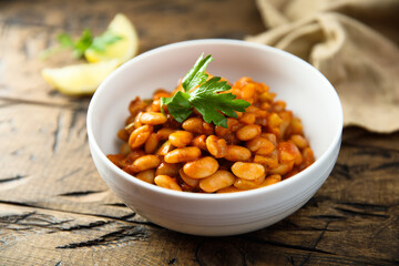 Homemade white bean ragout with tomato sauce