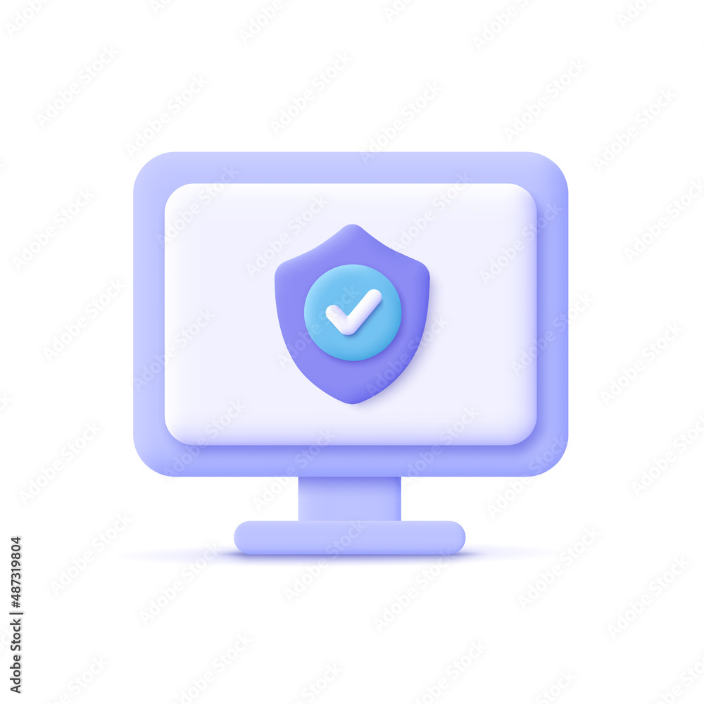 Poster laptop computer with security shield symbol. data protection, internet security concept. 3d vector i