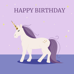 Unicorn birthday card with golden horn