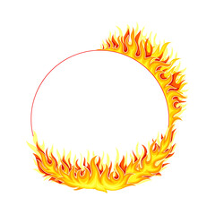 Fire Round Frame with Hot Burning Tongue of Flame and Border Line Vector Illustration
