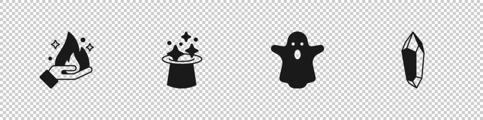 Fototapeta premium Set Hand holding fire, Magic hat, Ghost and stone icon. Vector