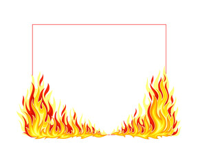 Fire Rectangular Frame with Hot Burning Tongue of Flame and Border Line Vector Illustration