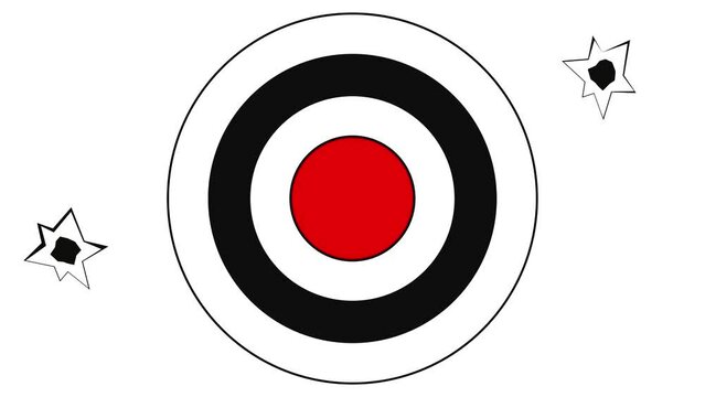 simple round shooting mesh that has bullet holes in it. the first missed and the last right on target 