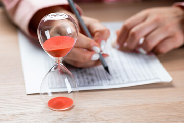 writing a test in a short time. Students hands to take exams