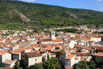 Fototapeta na wymiar view from the tower over the old town of Cres, island Cres, Croatia