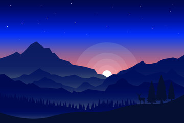 Background Landscape mountain forest with deer Premium Vector
