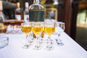 fresh cocktails lies on a table in a bar