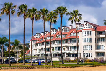 Very modern house with beautiful palm trees in California.