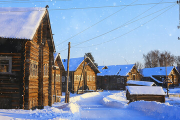 winter landscape russian village north wooden house