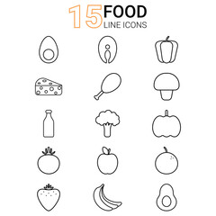 Set of contour icons of healthy food