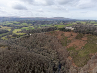 Land around castle drogo Dartmoor national park Devon england uk drone aerial 