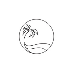 waves and palm tree logo design concept.