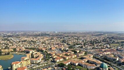 Fototapeta na wymiar vue aérienne de Montpellier, Lattes et Mauguio dans le sud de la France en Occitanie