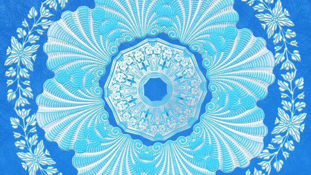 Decorative vintage antique floral baroque ornament, luxury renaissance retro victorian round mandala, royal damask background with ethnic blue nature lace geometric pattern, abstract ornate circle