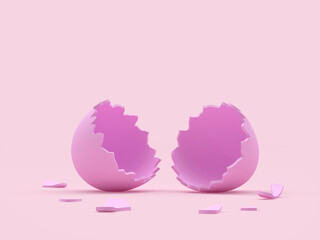 Pink broken empty eggshell. 3D illustration 