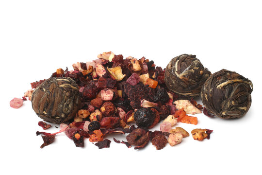 Chinese tea in the shape of a ball and fruit tea