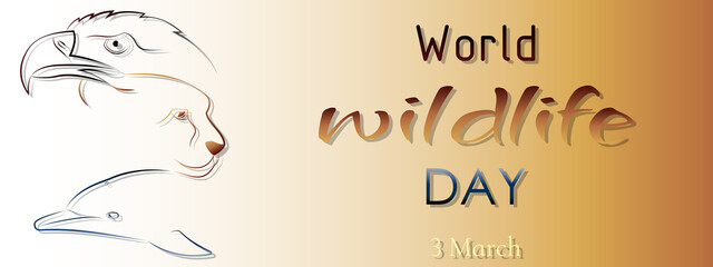 world wildlife day horizontal banner eagle leopard dolphin animals sign text background