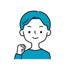 ガッツポーズの笑顔の男性のシンプルなイラストアイコン