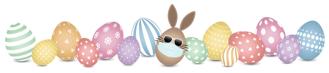Braunes Hasenei Maske Sonnenbrille Und Ostereier Muster Retrofarben Banner