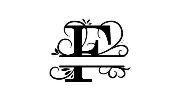 Split letter F. Monogram F. Animated letter in vintage style, the letter appears, branches and leaves grow. A personalized logo to identify your video's personality. Alpha channel, transparent layer. 
