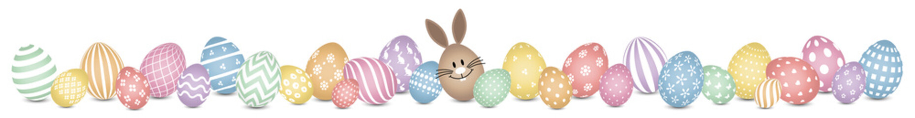 Braunes Hasenei & 28 Ostereier Retrofarben Muster Banner