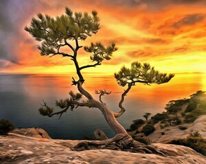 A lonely tree on the seashore
