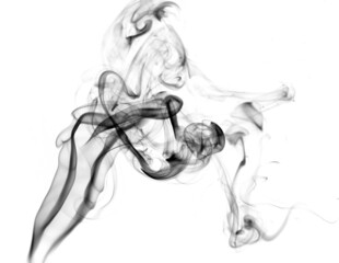 Obraz na płótnie Canvas Twisted plumes of smoke, movement of black smoke on a white background. Abstract smoke lines