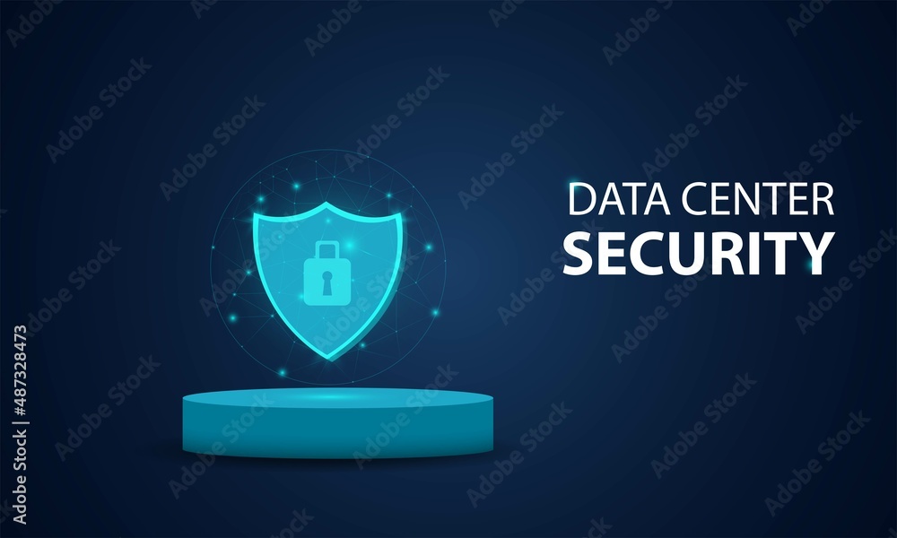 Poster data center security business technology privacy concept. abstract background in blue vector illustr