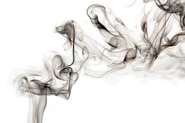 Twisted plumes of smoke, movement of black smoke on a white background. Abstract smoke lines