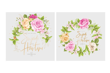 hand drawn beautiful roses wedding invitation card template