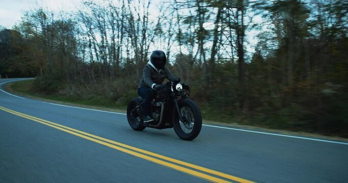 Motorcycle Passing on Scenic Road Slow Motion 4K