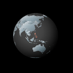 Low poly globe centered to Philippines. Red polygonal country on the globe. Satellite view of Philippines. Elegant vector illustration.
