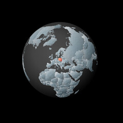 Low poly globe centered to Poland. Red polygonal country on the globe. Satellite view of Poland. Neat vector illustration.