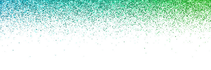 Wide blue green falling particles on white background. Vector