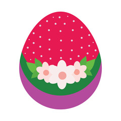 Easter egg with a flowers and leaves, Decorative Easter egg with pink flowers and green leaves