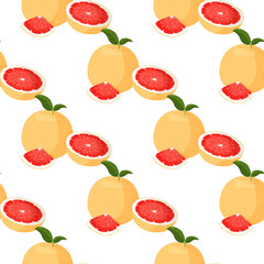 Fresh red grapefruit background. Bright fruit seamless pattern.