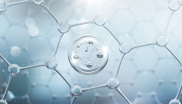 Cosmetic Essence Liquid with molecule inside Bubble, cosmetic product advertising background, 3d rendering.