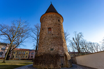 Old tower Okrouhlice in downtown of Klatovy, Czechia