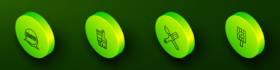 Set Isometric line RGB, Tube with paint and brush, Paint and Spray can nozzle cap icon. Vector