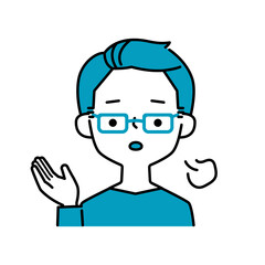 ため息をつく困り顔のメガネの男性のシンプルなイラストアイコン