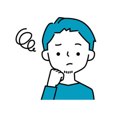 悩むポーズと表情のヒゲの男性のシンプルなイラストアイコン