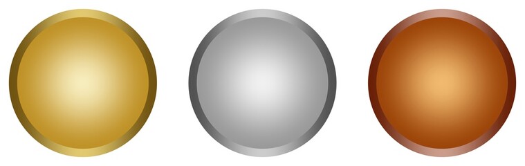 Gold button, Silber button, Bronze button Vektor Set auf einem weißen isolierten Hintergrund.