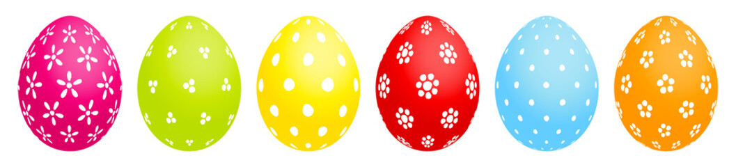Set 6 Bemalte Ostereier Punkte/Blumen Bunt