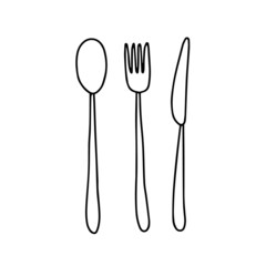 eco friendly cutlery set doodle. Knife, fork, spoon bamboo eco kitchen cutlery.