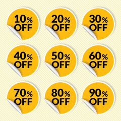 Yellow colored discount promotion labels collection